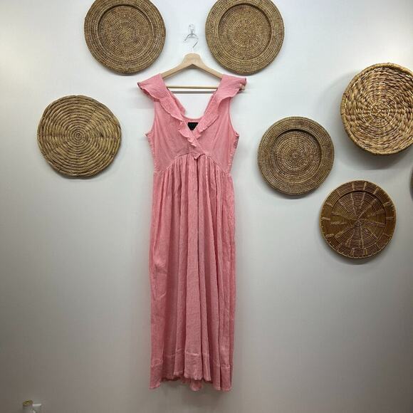 $198 Hatch Maternity Peony Pink V-Neck Ruffle The Sarah Midi Dress Size 1 Small - Picture 2 of 7